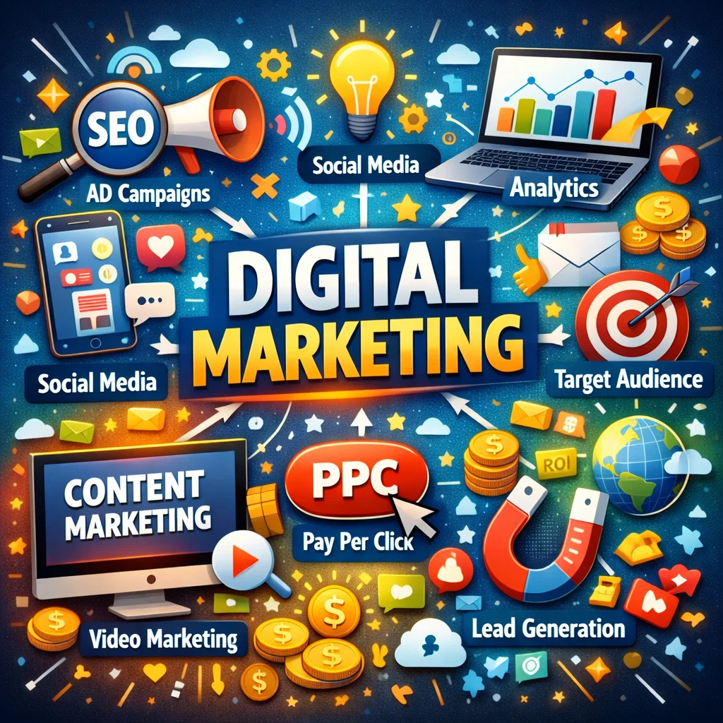 Digital marketing online promotion concept.
